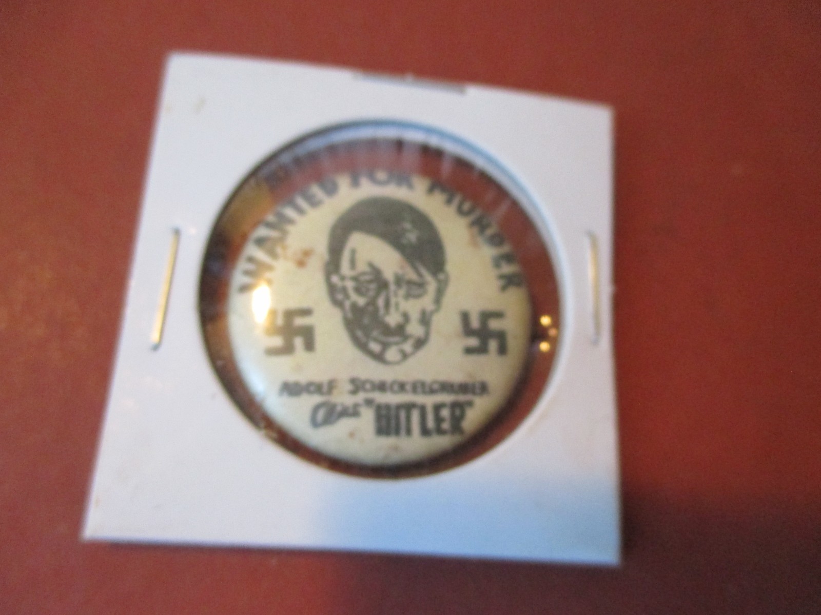 ORIGINAL WWII ANTI AXIS US HOMEFRONT ANTI HITLER WANTED FOR MURDER PIN(b)