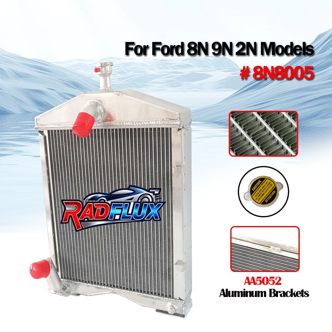 Aluminum Radiator for Ford 8N 9N 2N #86551430 AR2018 8N8005 Tractors With Cap