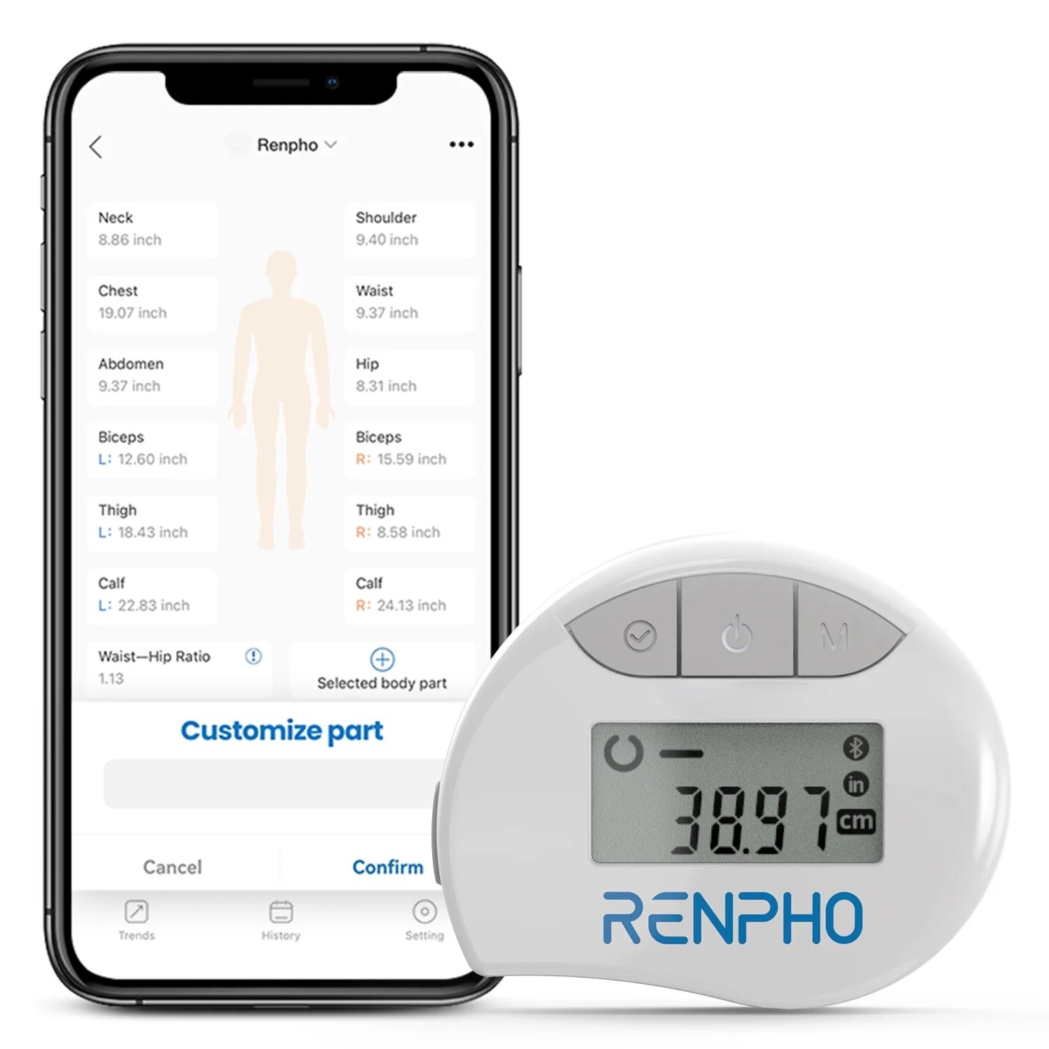 RENPHO Smart Tape Measure Body Measuring Tape for Weight Loss Bluetooth Tape US
