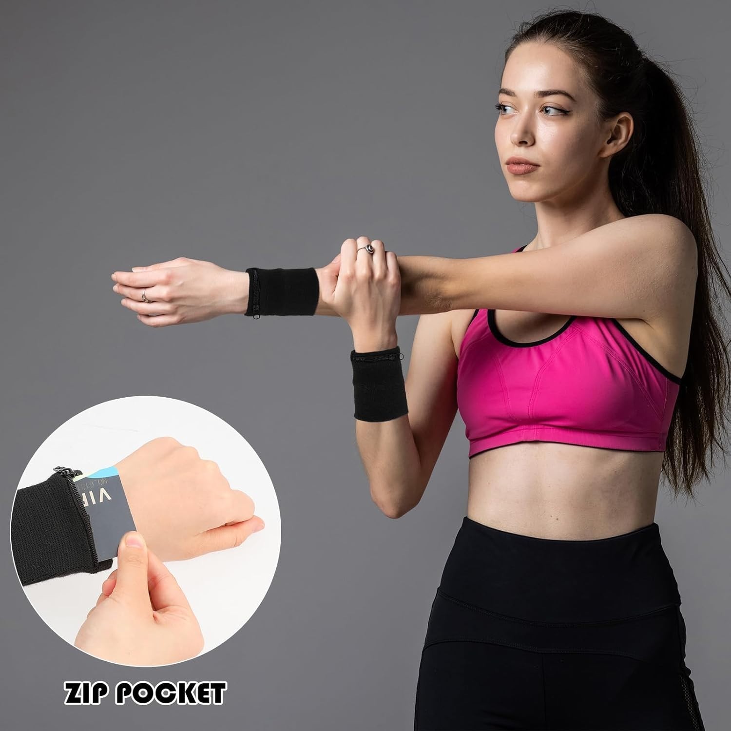 Abeillo 4PCS Wrist Wallet, Wrist Sweat Bands with Zipper, Light Comfortable Spor