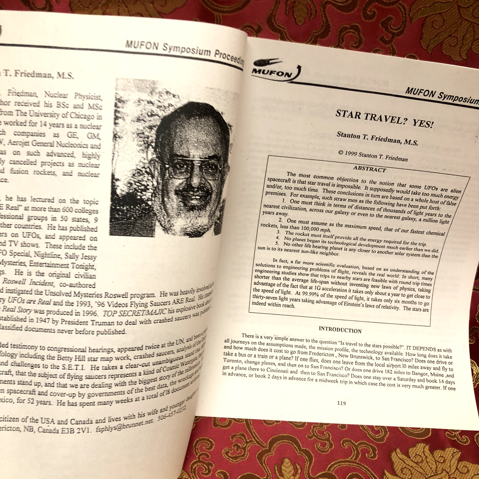 Rare Orig Stanton T Friedman Signed STAR TRAVEL MUFON UFO Symposium 25pg Paper