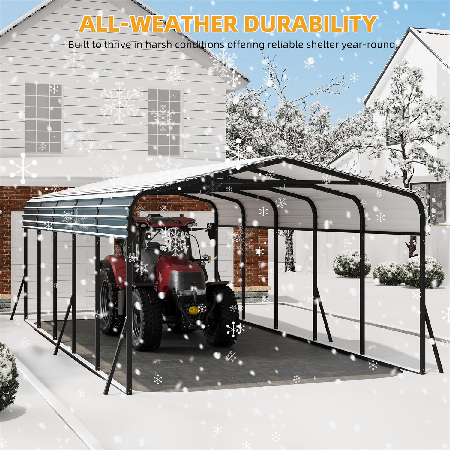 12FTx24FT Metal Carport Kit with Galvanized Steel Roof for Car Tractor