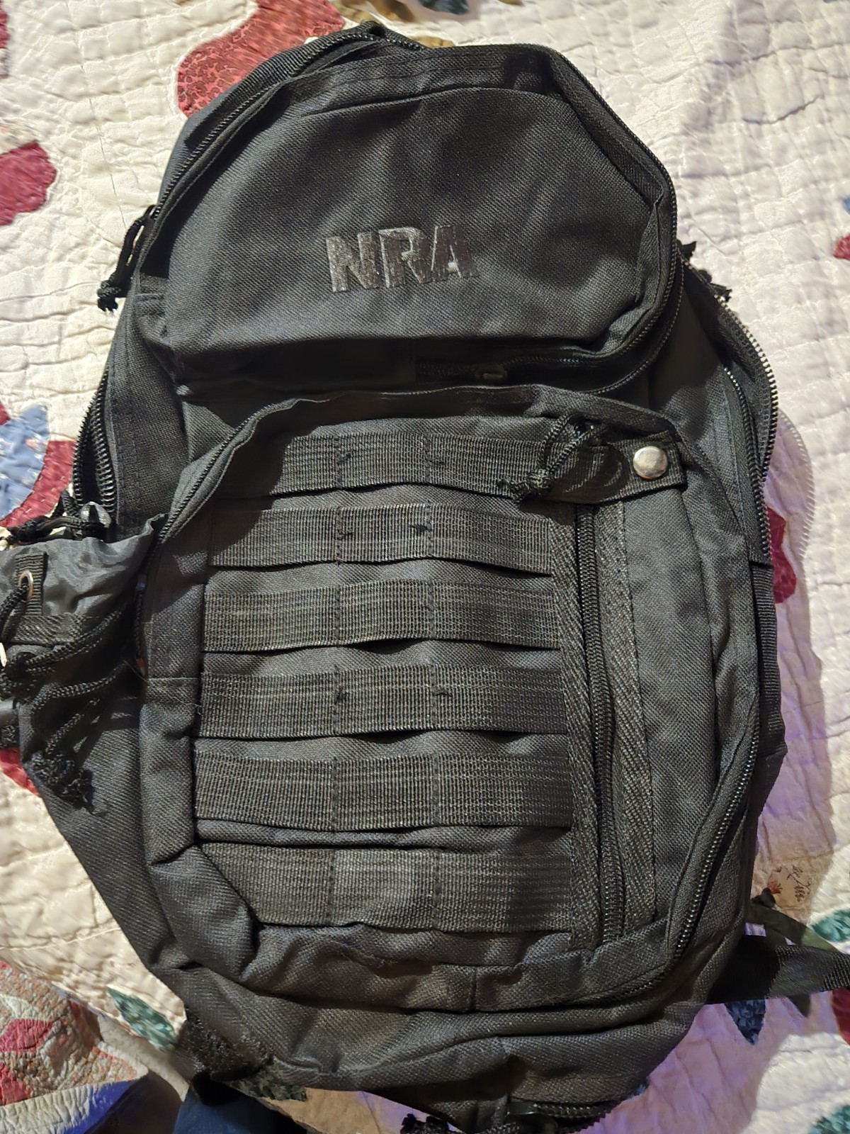 NRA Black Multiple Zipper Compartment Tactical Backpack Bag 16”x12” Nice Bookbag