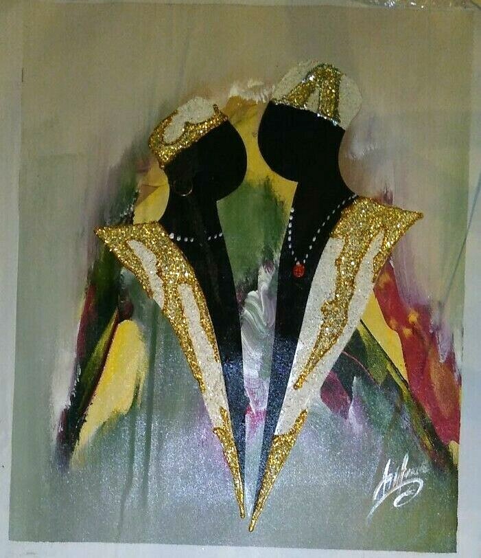 ASHTON III Signed MIXED MEDIA ABSTRACT IMPRESSIONISM PAINTING of a Black Couple