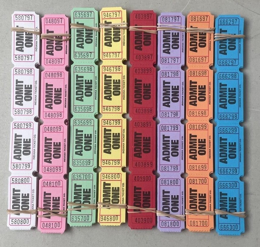 Admit One Carnival Tickets Lot of 500 Fun Fair Festival 8 Colors 1/4 Roll Folded