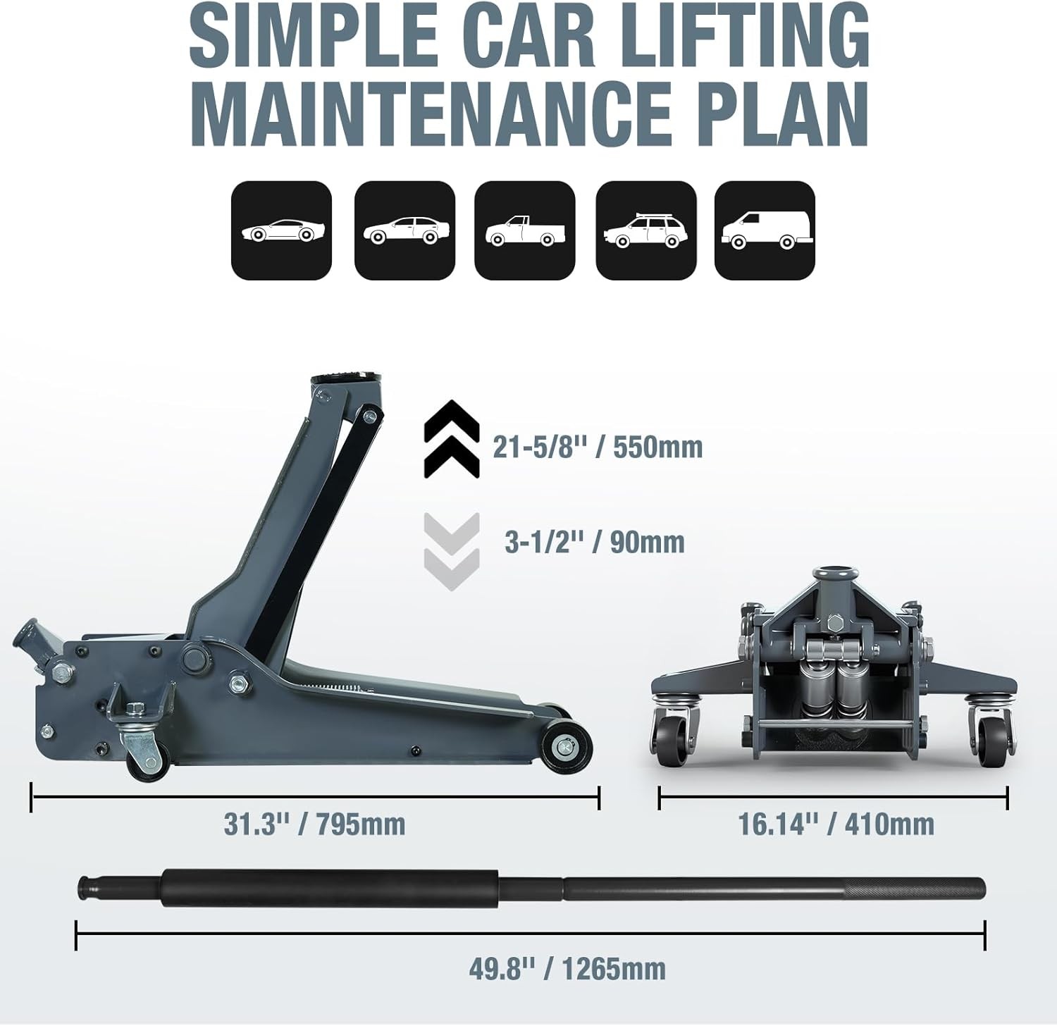 5 Ton Floor Jack Hydraulic Low Profile Floor Jack Lift Pump, , 5 Ton Grey