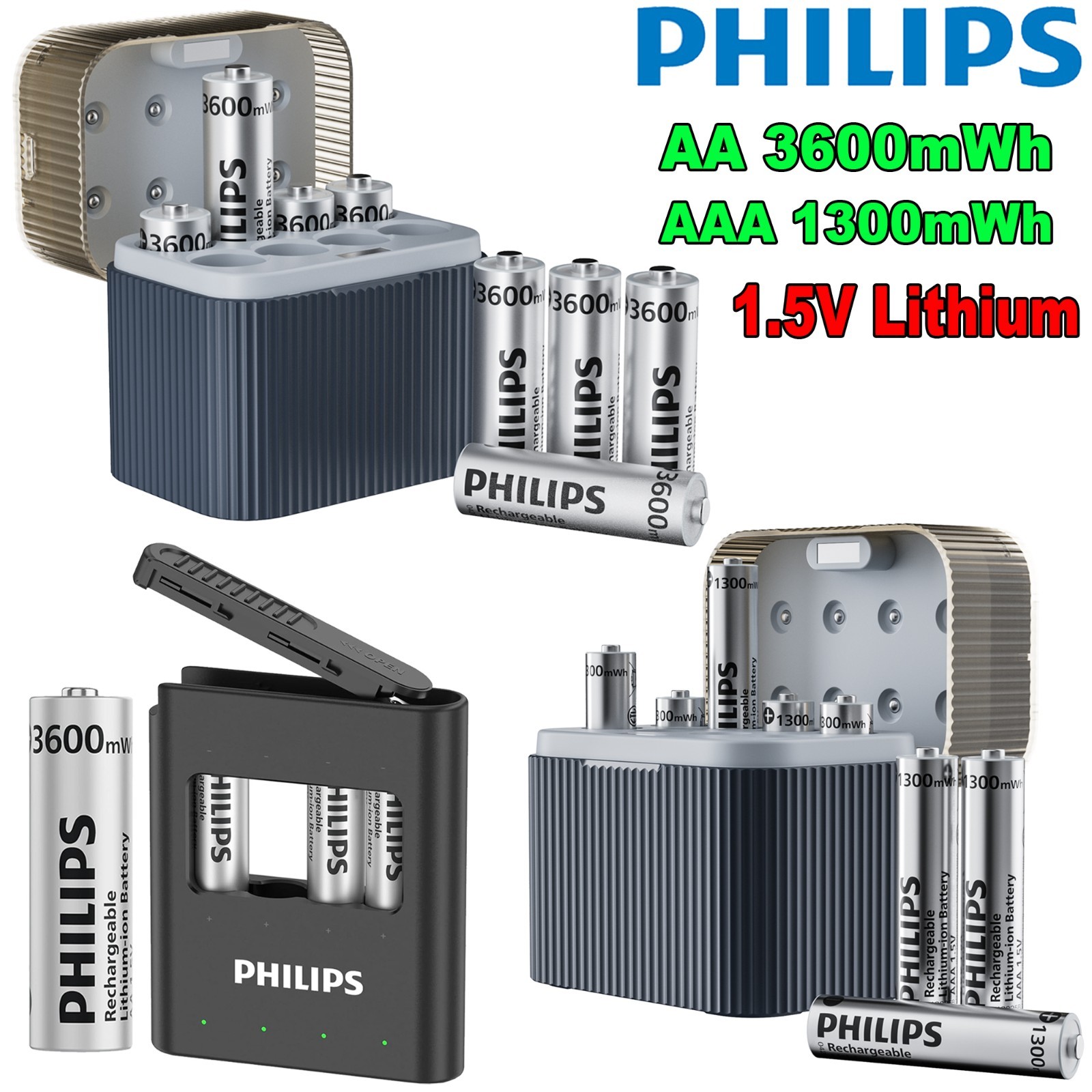 4/8x 3600mWh 1300mWh Rechargeable Lithium 1.5V AA AAA Batteries with Charger Box