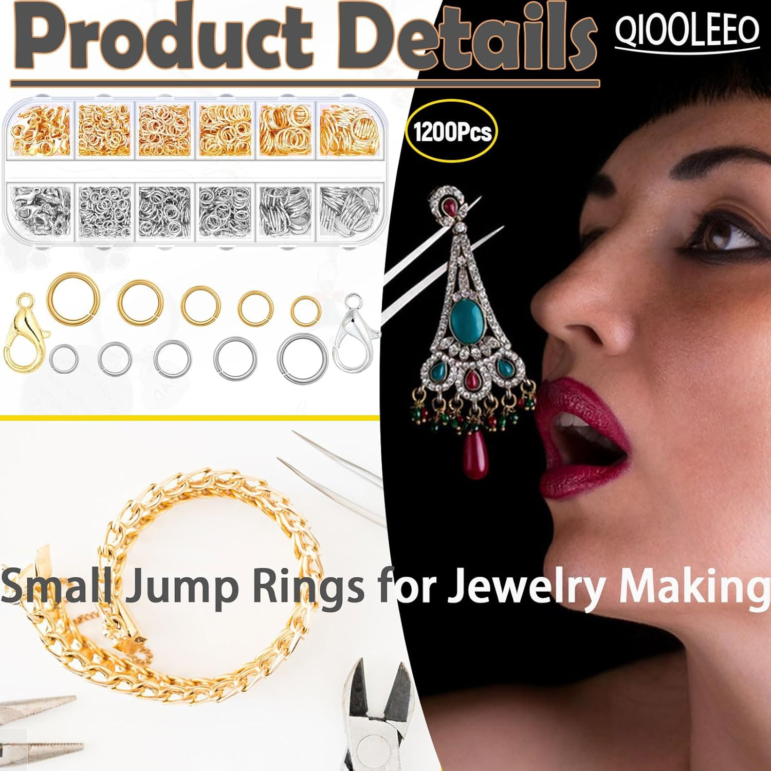 5 Sizes(1200Pcs) Open Jump Rings for Jewelry Making, Gold & Silver Non-Tarnish O