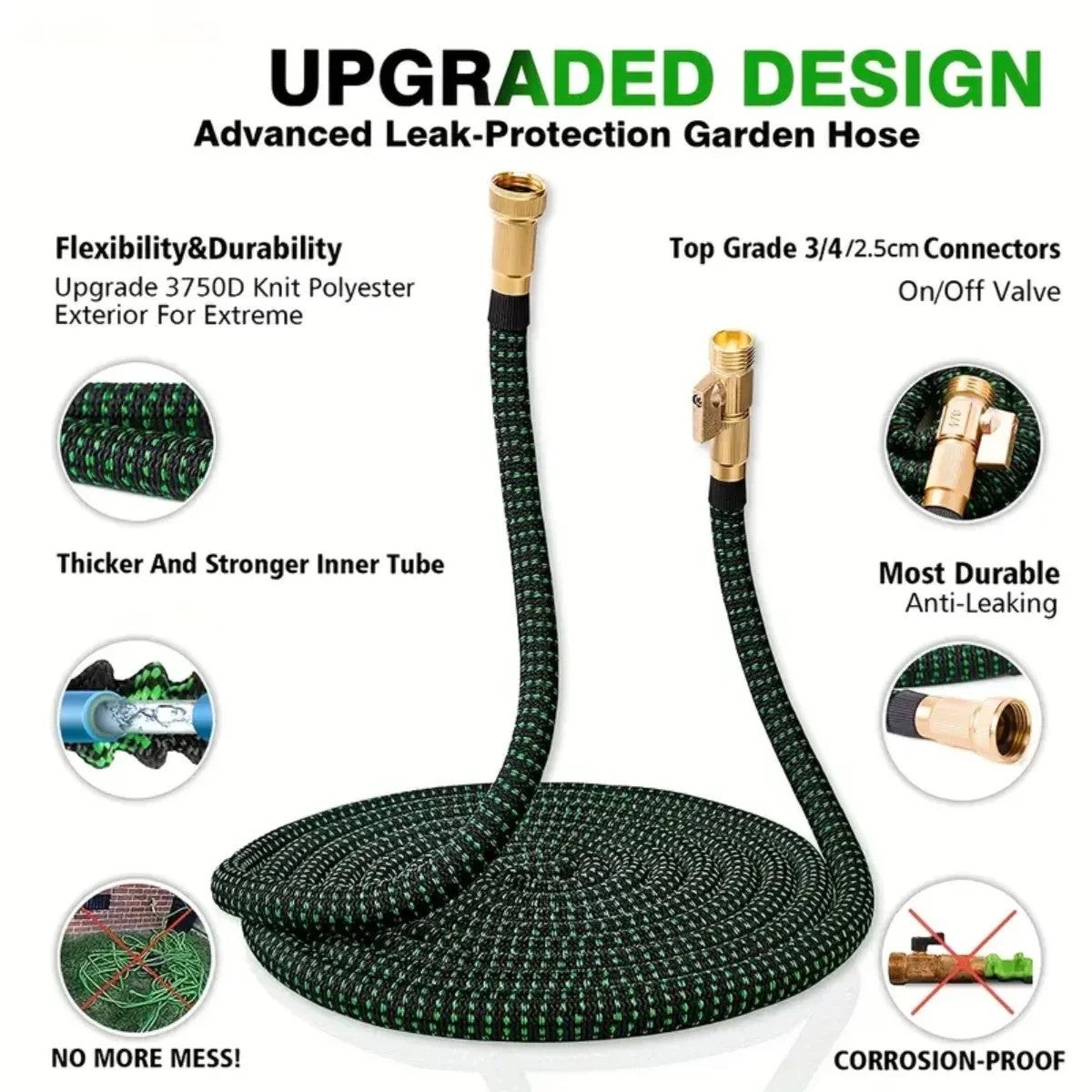 25ft, 50ft, 75ft, 100ft, Expanding Water Hose No-Kink Garden Hose with Nozzle