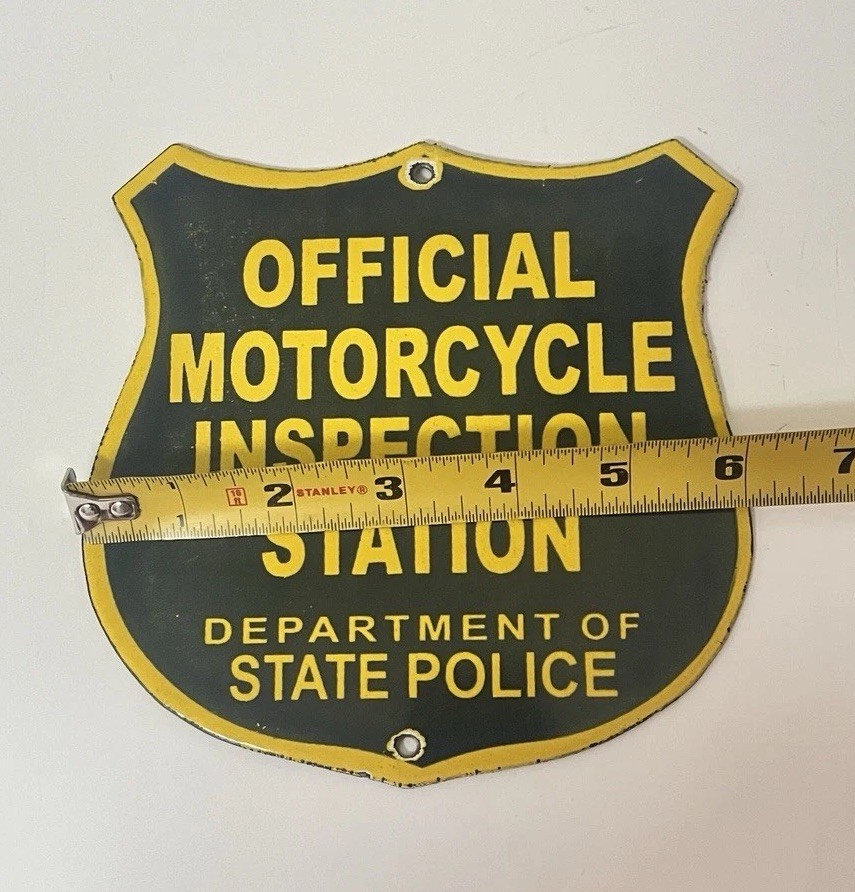 Vintage Official Motorcycle Inspection Station Porcelain Sign ~ Harley Davidson