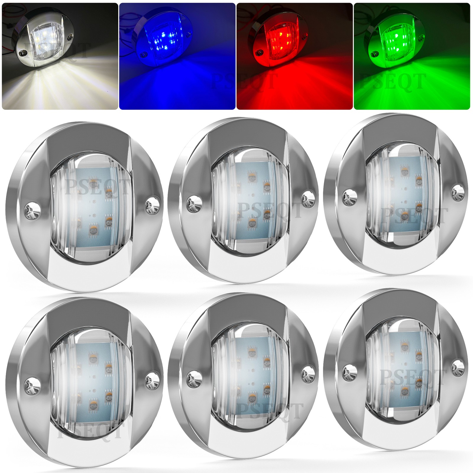 6X Marine Boat LED Deck Courtesy Lights Round RGB Stern Transom Lights 12V
