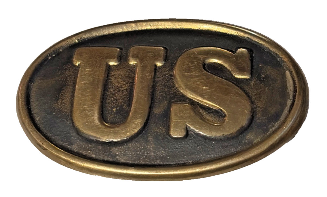 Union Civil War Belt Buckle Oval Brass US Military w Hooks Reenactment Vint LOOK