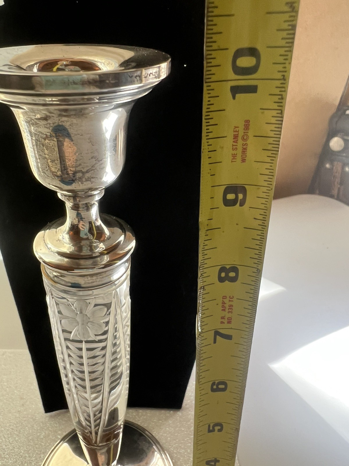 Antique Rare Hallmarked Sterling Silver Cement Filled Candlesticks Cut Glass