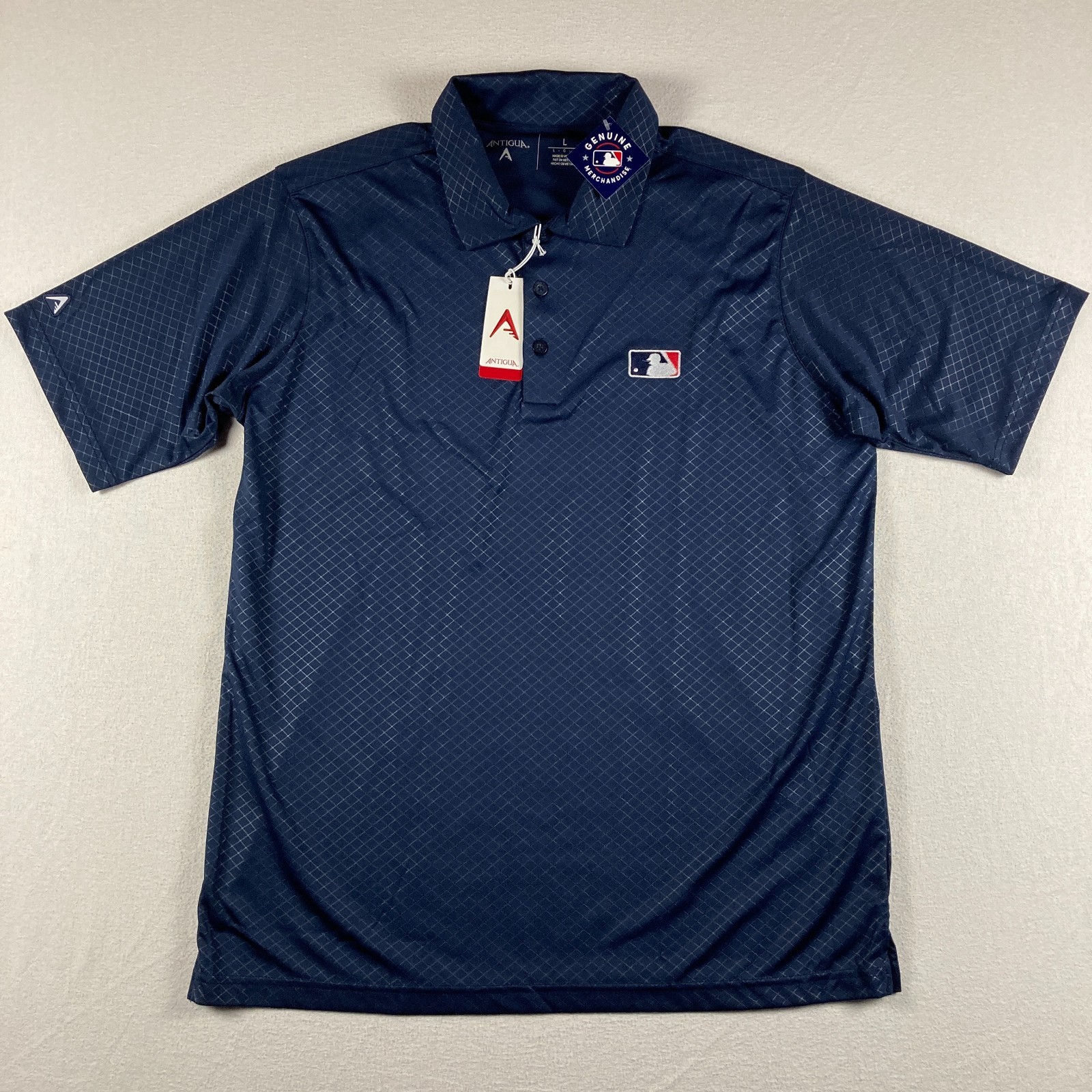 NEW Antigua Inspire MLB Golf Polo Mens Large Blue Navy Logo Diamond Stretch
