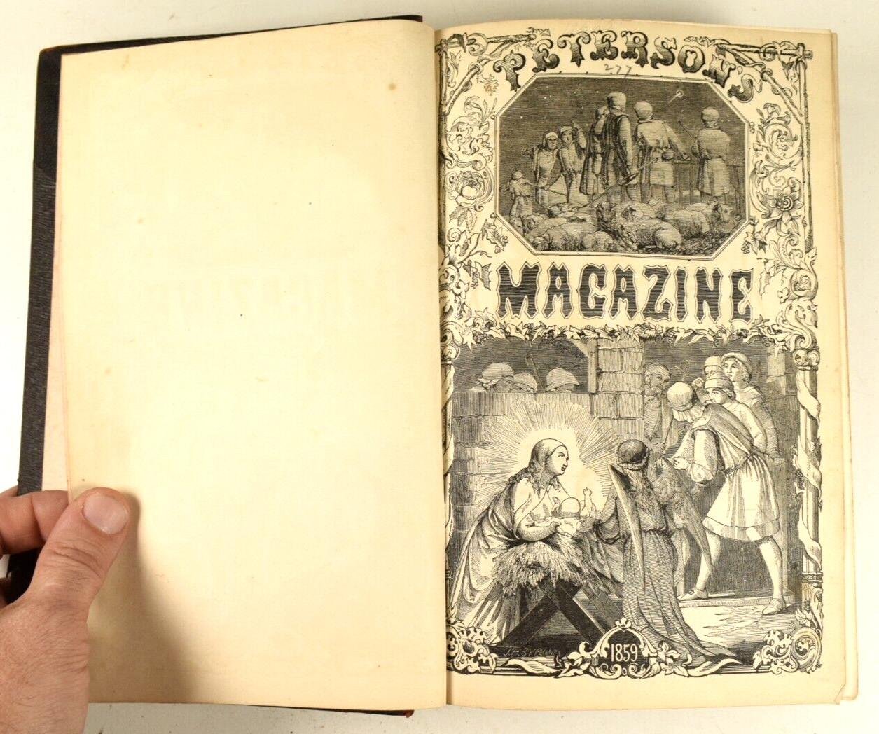 1859 Bound Peterson's Magazine Full Year w/ Hand Colored Engravings Sheet Music