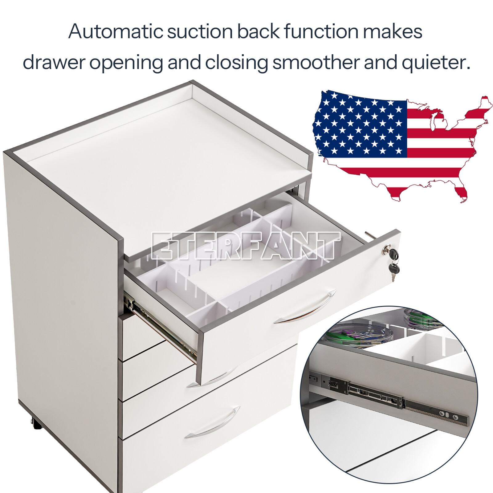 Dental Medical 5 Drawers Trolley Cart Acrylic Mobile Rolling Cart Wooden Cabinet