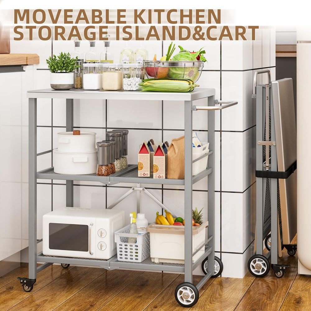 Outdoor Grill Cart Patio Grill Table Portable Rolling Cart Folding Prep Table