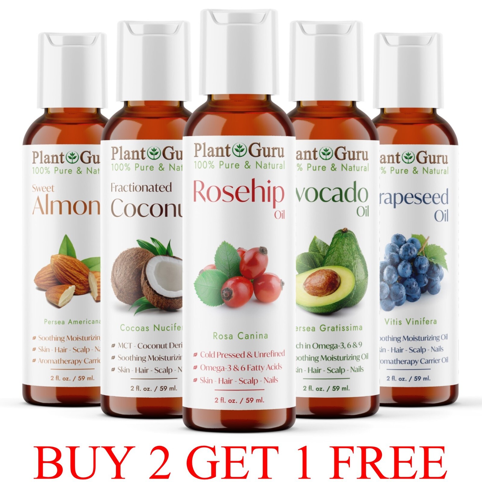 2 oz. Carrier Oil 100% Pure Natural Cold Pressed For Skin, Hair Growth, Massage