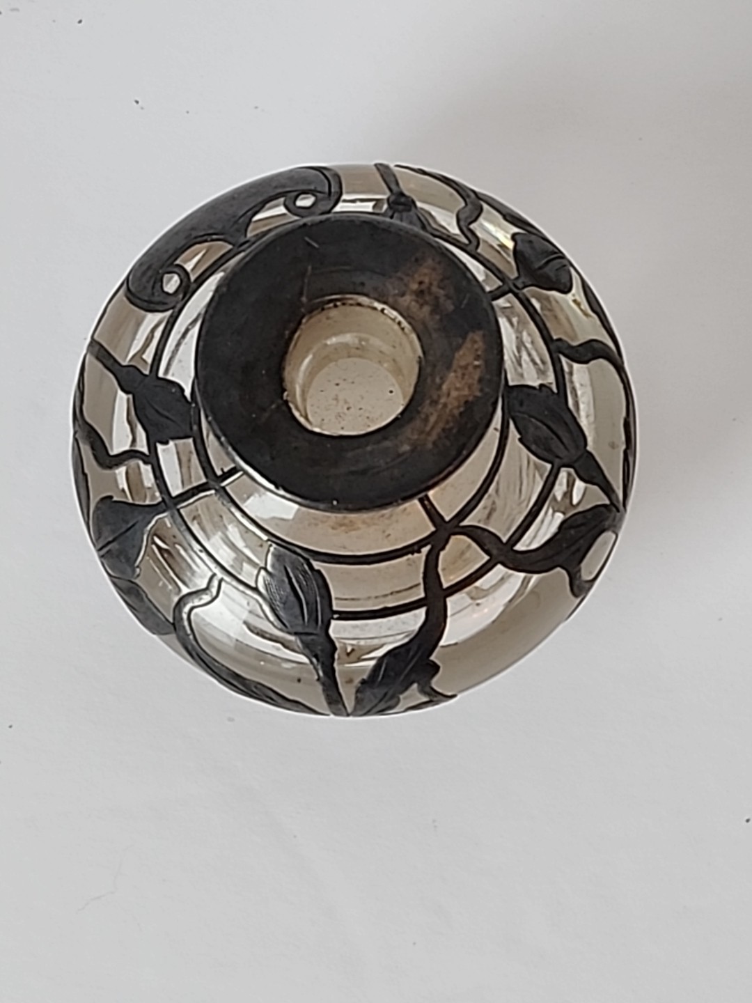 Antique Sterling Silver Overlay Art Nouveau Perfume Bottle No Stopper READ