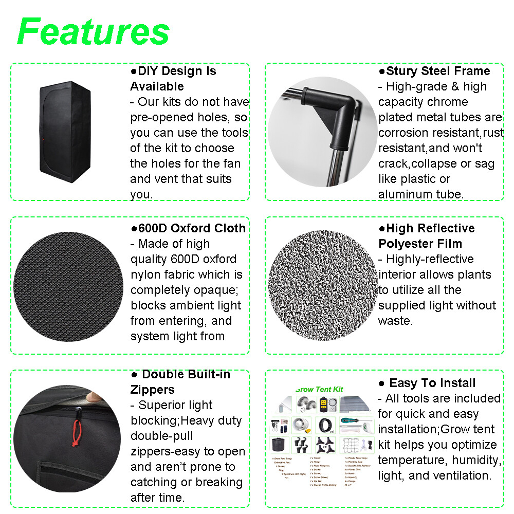 Complete Grow Tent Kit w/Full Spectrum Grow Light+Ventilation System+Timer+Tools