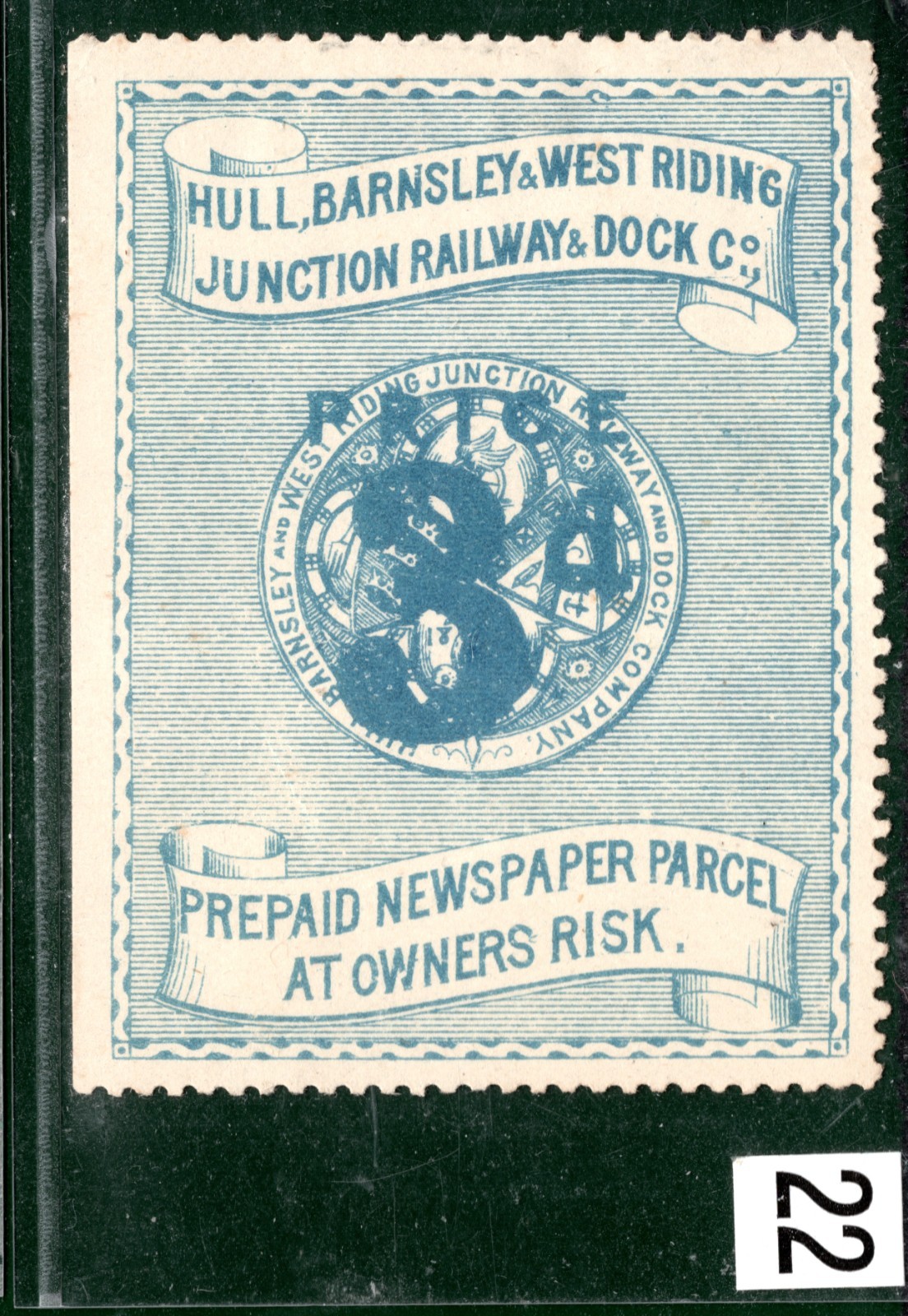 GB HB&WRJR RAILWAY Newspaper Stamp 3d HULL Barnsley WEST RIDING DOCK Co 2WHITE22