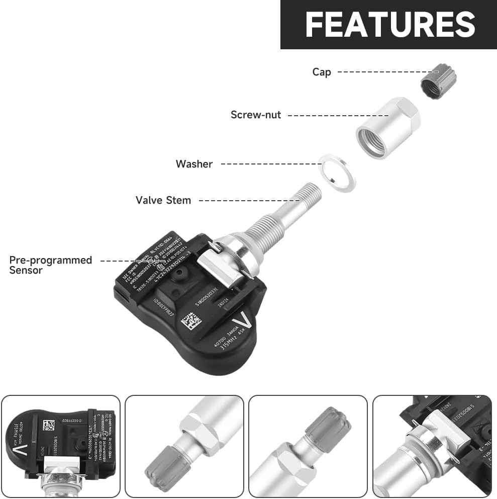 TPMS Sensor 315MHz Nissan 4 Pack 40700 3AN0A New