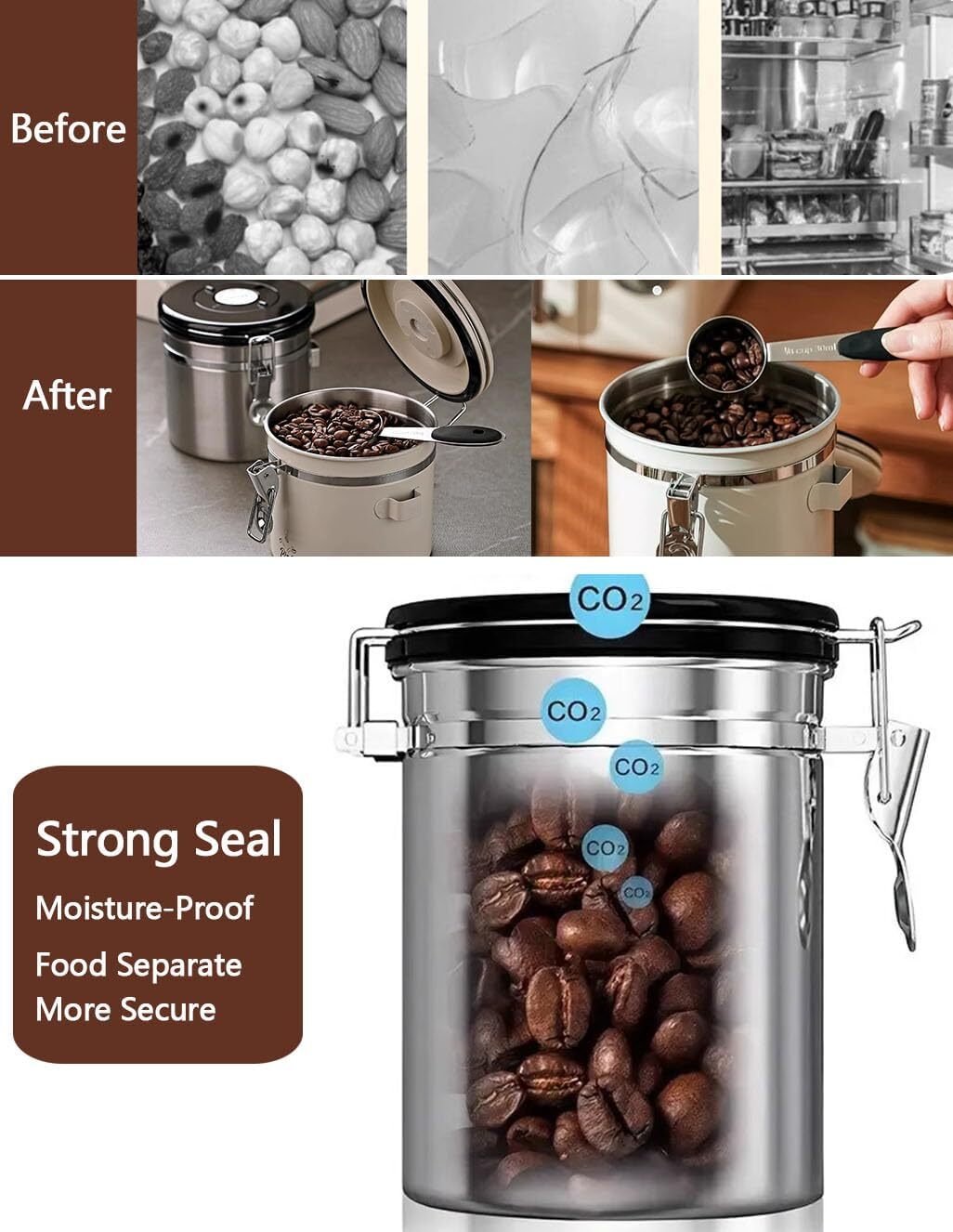 Coffee Canister Airtight Storage Container 62fl Stainless Steel Tight Coffee Jar