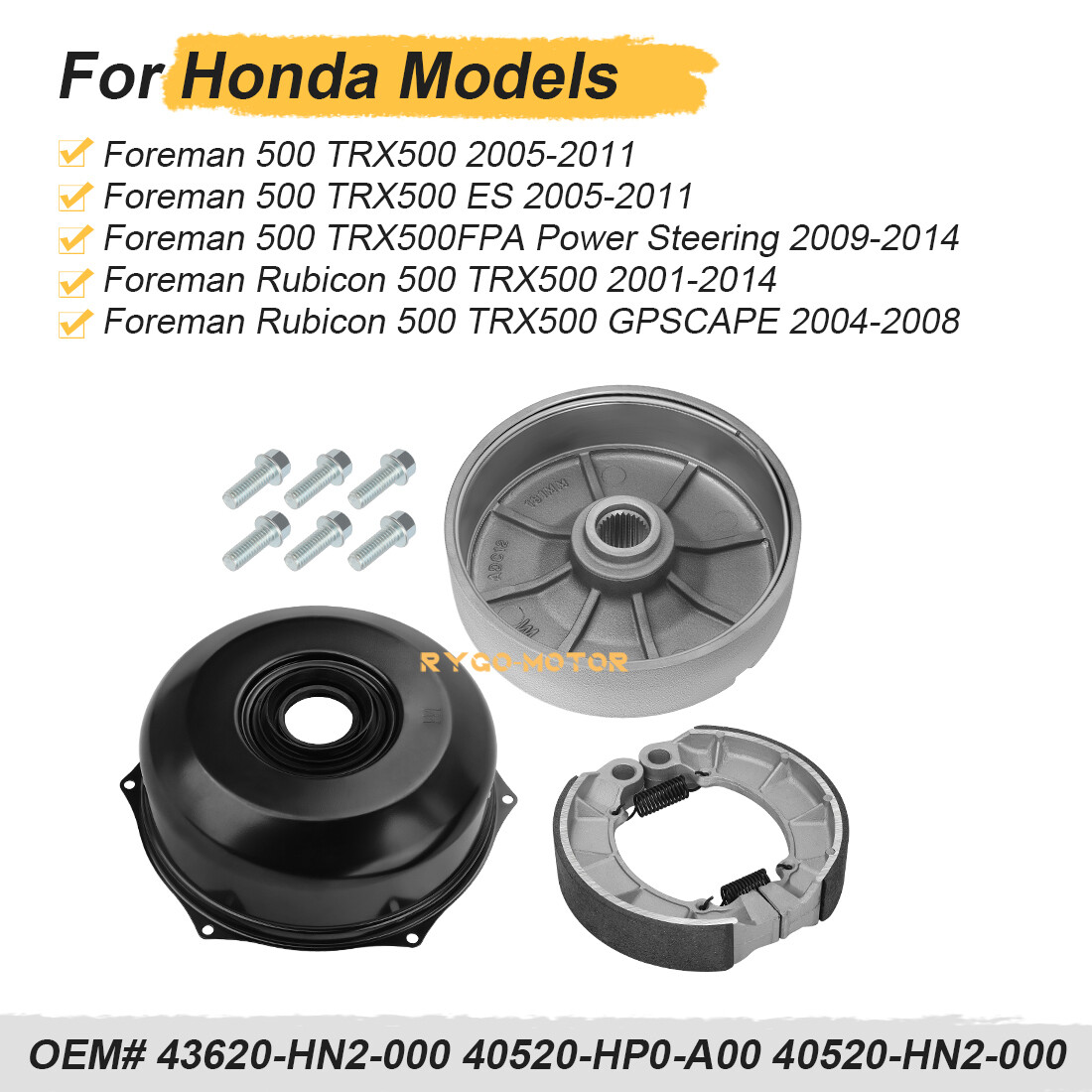 Rear Brake Drum & Cover w/Brake Shoes for Honda Foreman 500 TRX500 4x4 2005-2013
