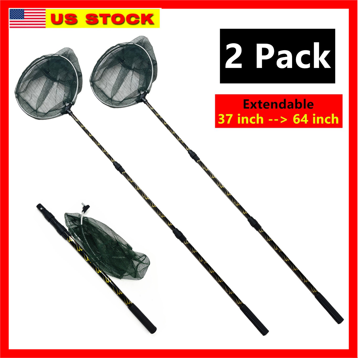 Telescopic Folding Aluminum Handle Fishing Landing Net 3 Section Extending Pole