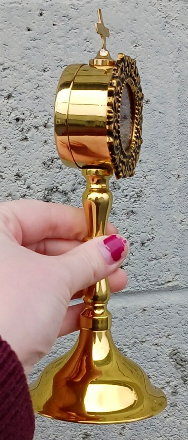 Antiqued Brass Personal Reliquary for Catholic Church or Home Use 8 Inch