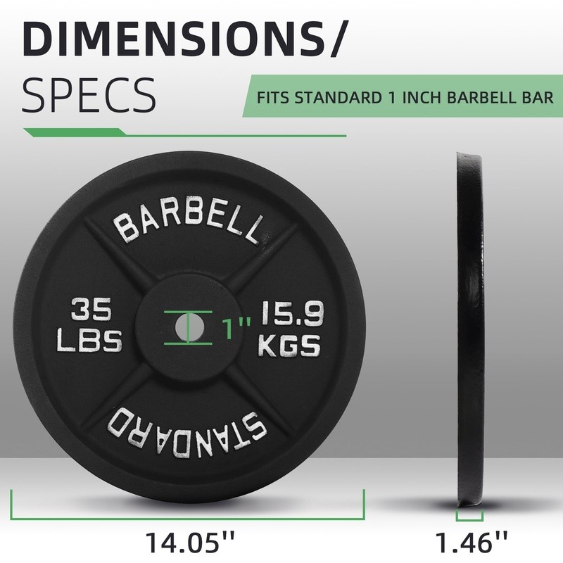 Classic Cast Iron Weight Plates 35lb Standard Olympic Strength Training Fitness
