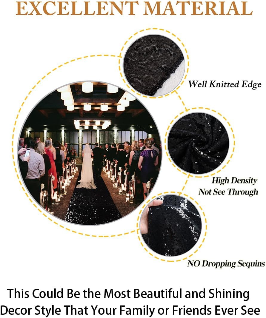 Wedding Carpet Aisle Runner Black 15FT Glitter Sequin Aisle-Runner 36Inchx15Ft B
