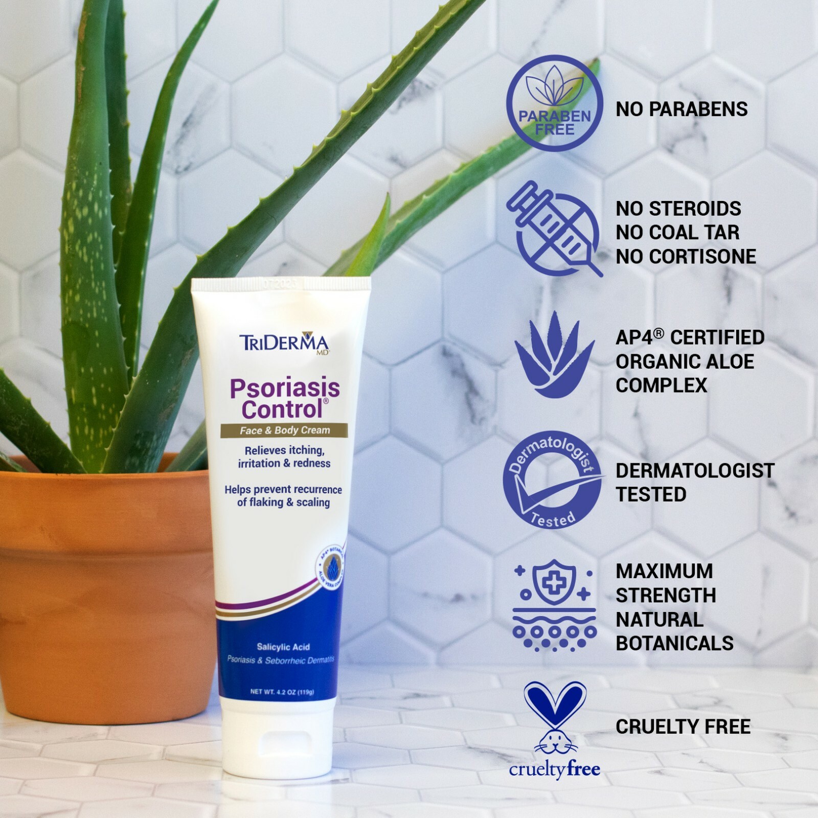 TriDerma Psoriasis Control Face and Body Cream, Cortisone-Free 4.2 Ounces
