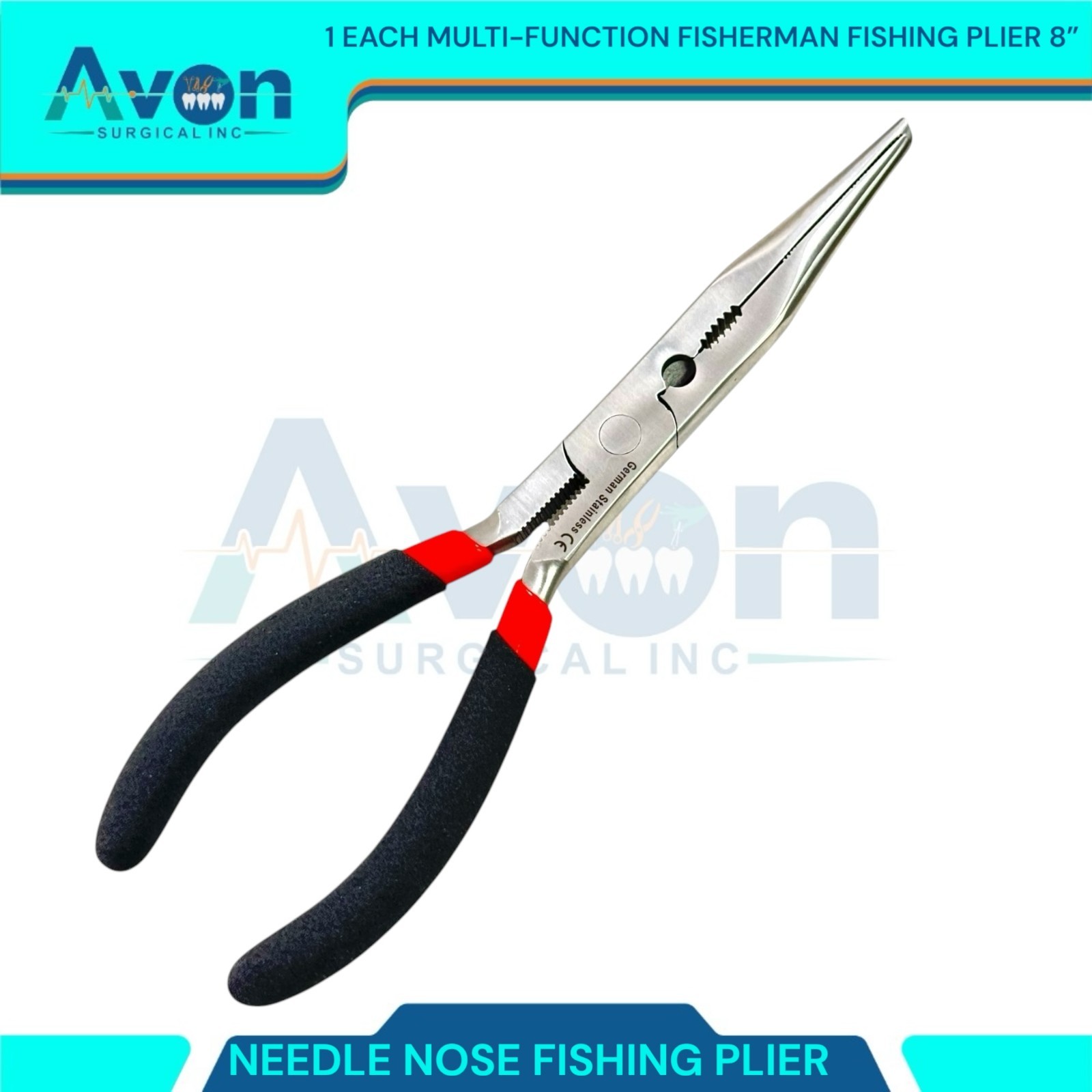 8in Fishing Needle Nose Pliers Multi-Function, with Grip Handle - Fishing Tools