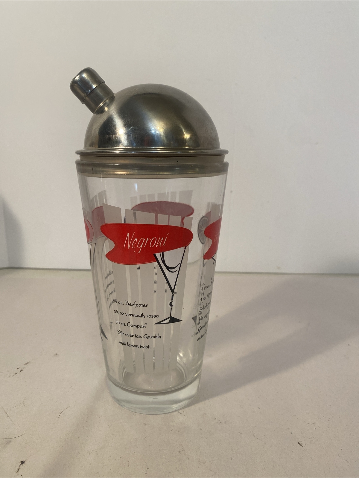 VTG MCM Libbey Barware Coctail Shaker Mixer Recipe Martini Gimlet Negroni Cosmo