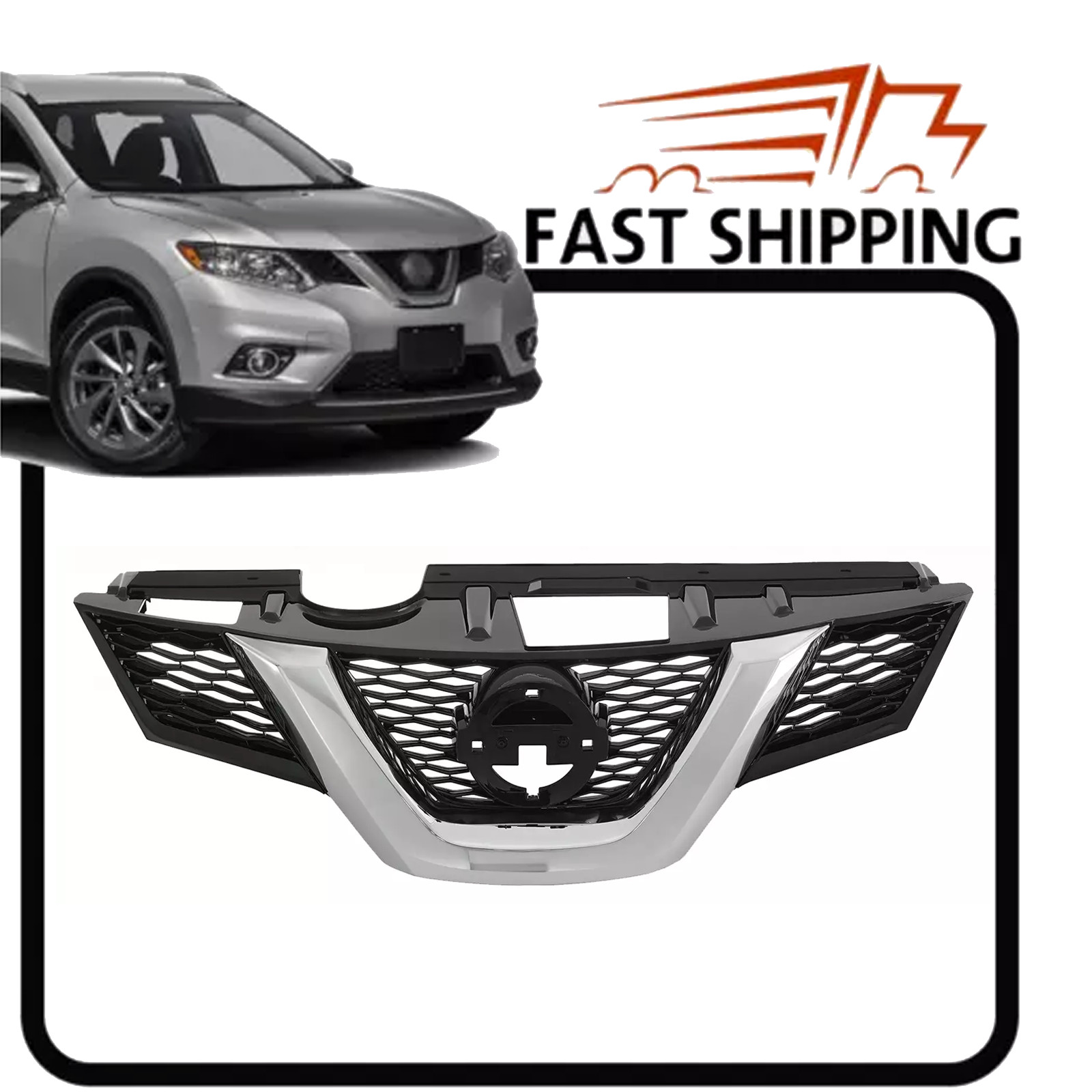 Chrome With Black Front Grille Upper Bumper Grill For Nissan Rogue 2014-2016