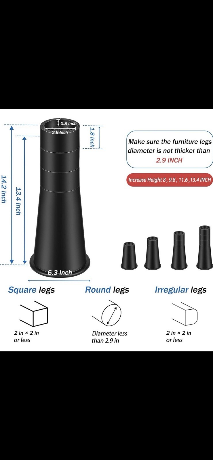 Bed Risers 14 Inch Heavy Duty, Elevation in Heights 8/9.8/11.6 or 13.4 New