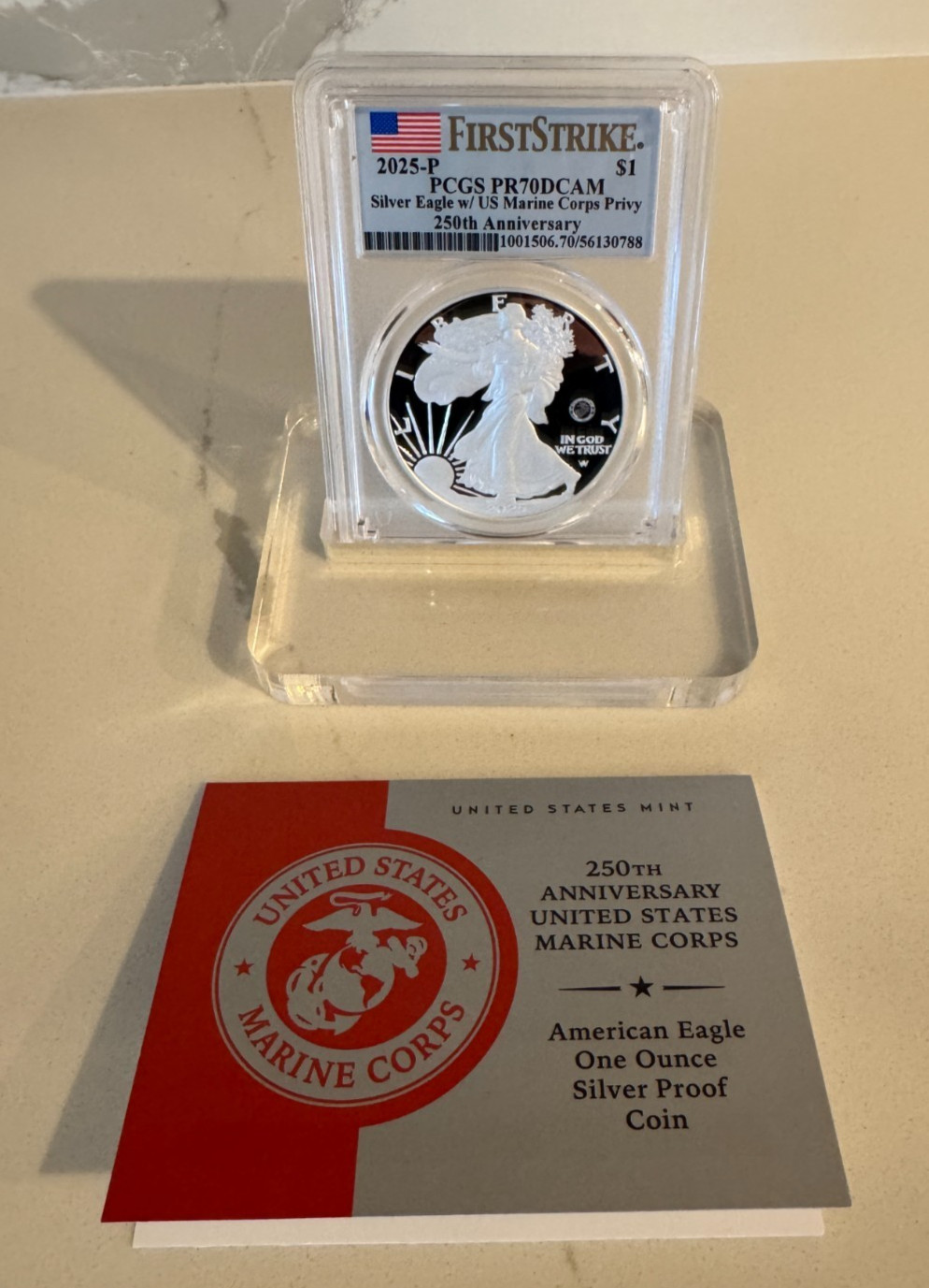 2025-P $1 American Silver Eagle 250th Marine Corps Privy PCGS PR70 First Strike