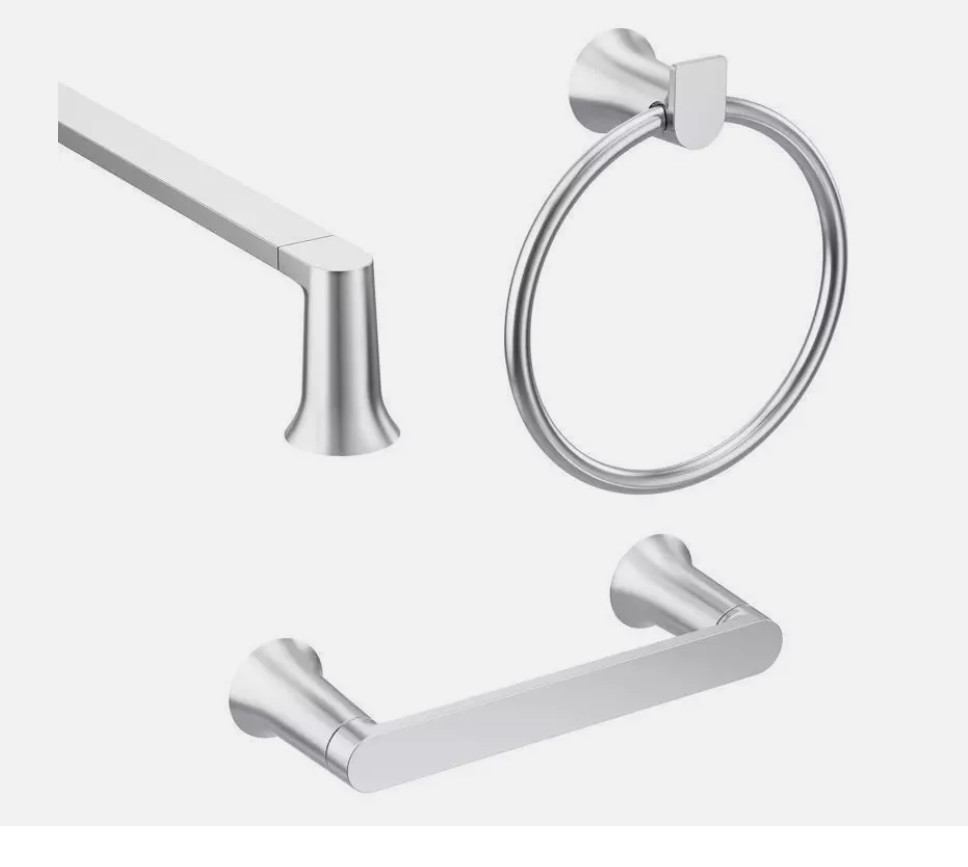 Moen 3-Pc Genta Bathroom Set Kit 24" Towel Bar Ring Paper Holder BH3633CH Chrome
