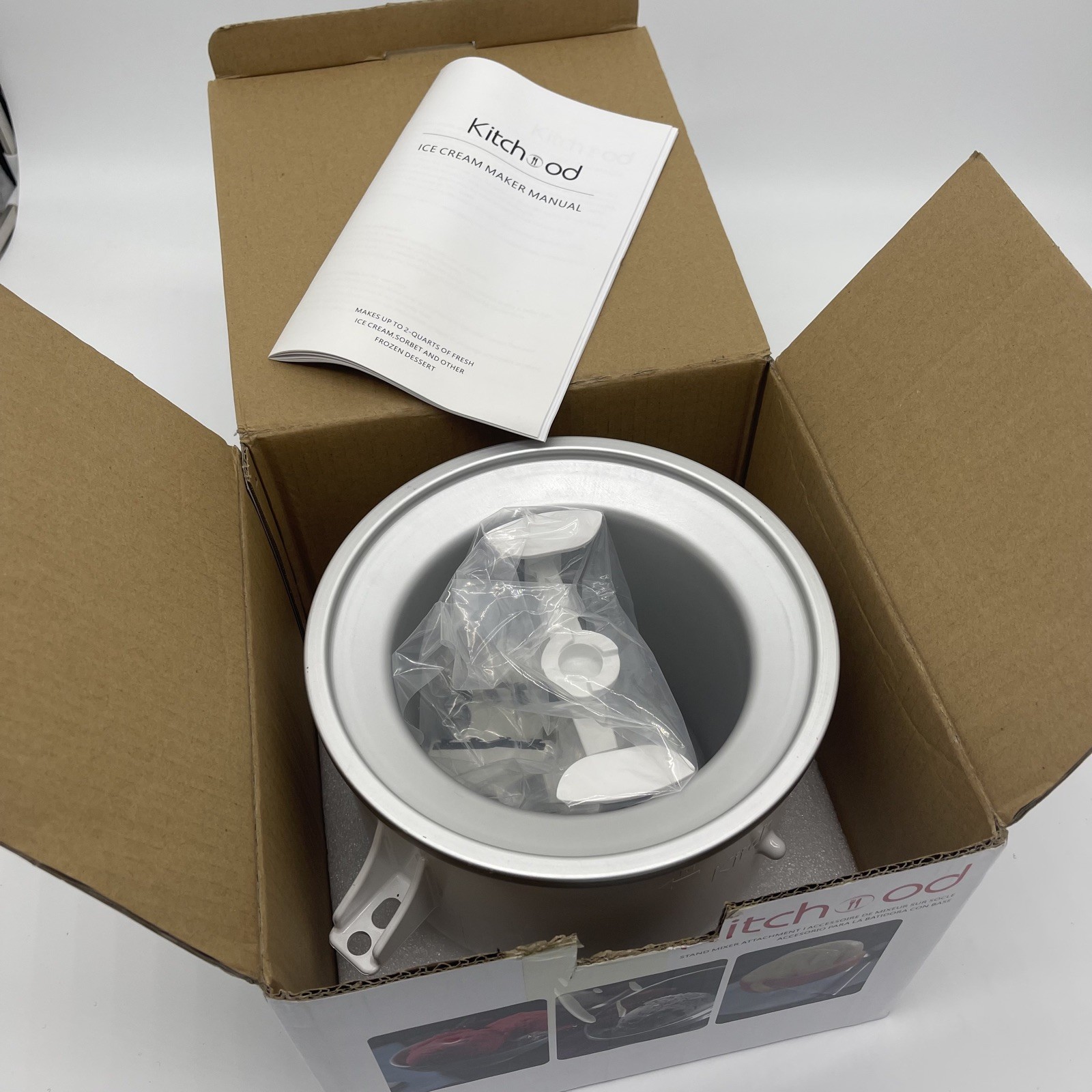 KITCHOOD Ice Cream Maker Attachment for Kitchenaid Stand Mixer Fits 4.5 Qt