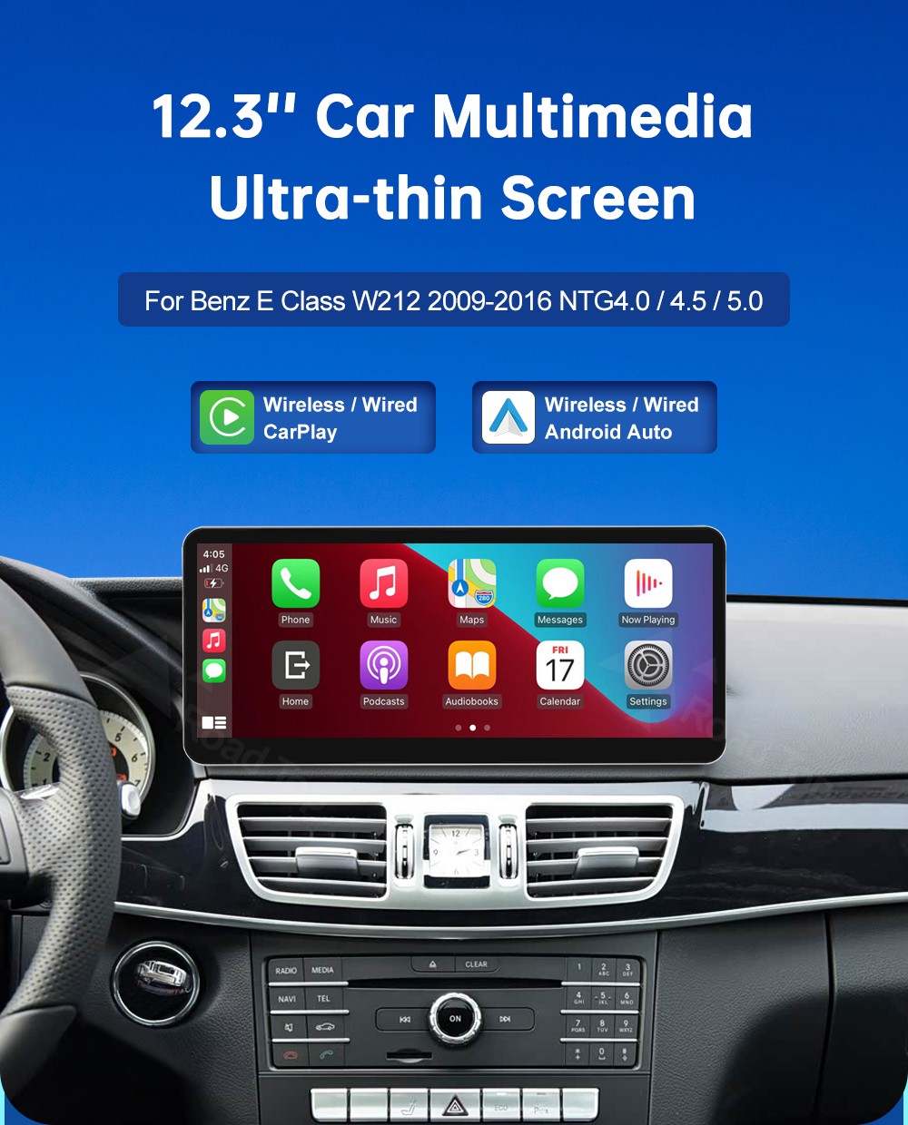 12.3"Android Auto Carplay Screen for Mercedes Benz E Class W212 2012-2015 NTG4.5