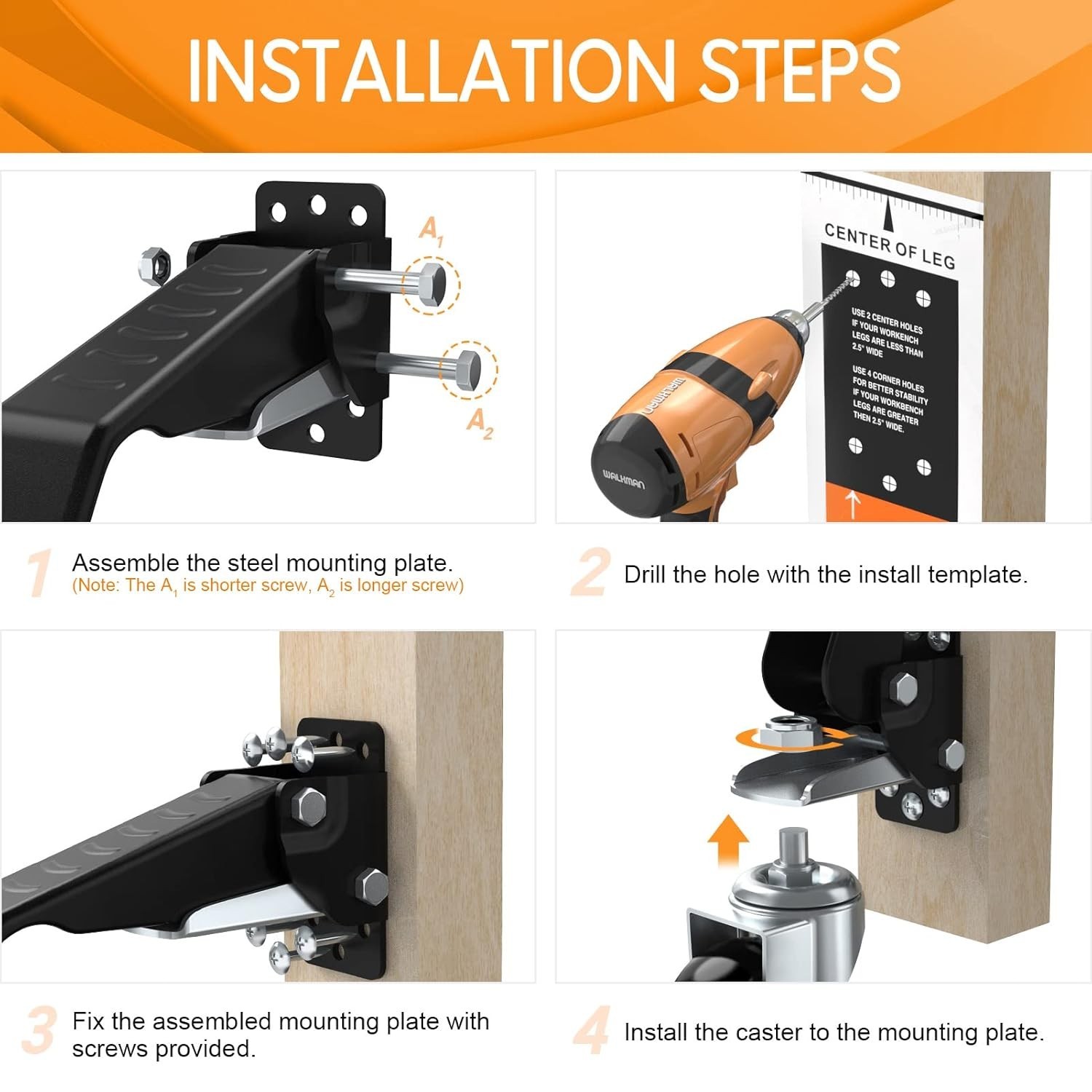 4 Pack Workbench Caster Kit Capacity Heavy Duty Retractable Casters Wheels