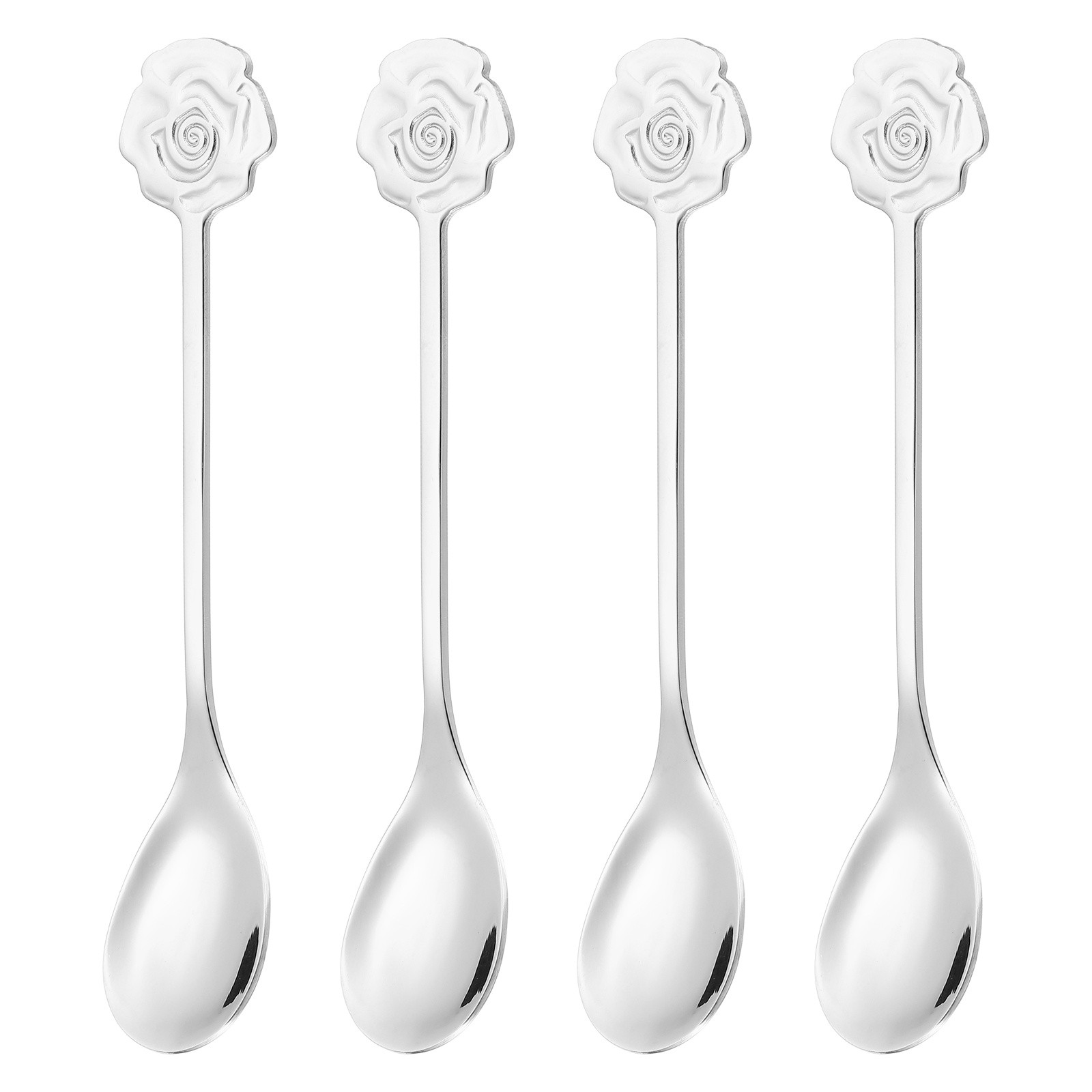 4pcs Coffee Spoons, Rose Tea Spoons Stainless Steel, Silver