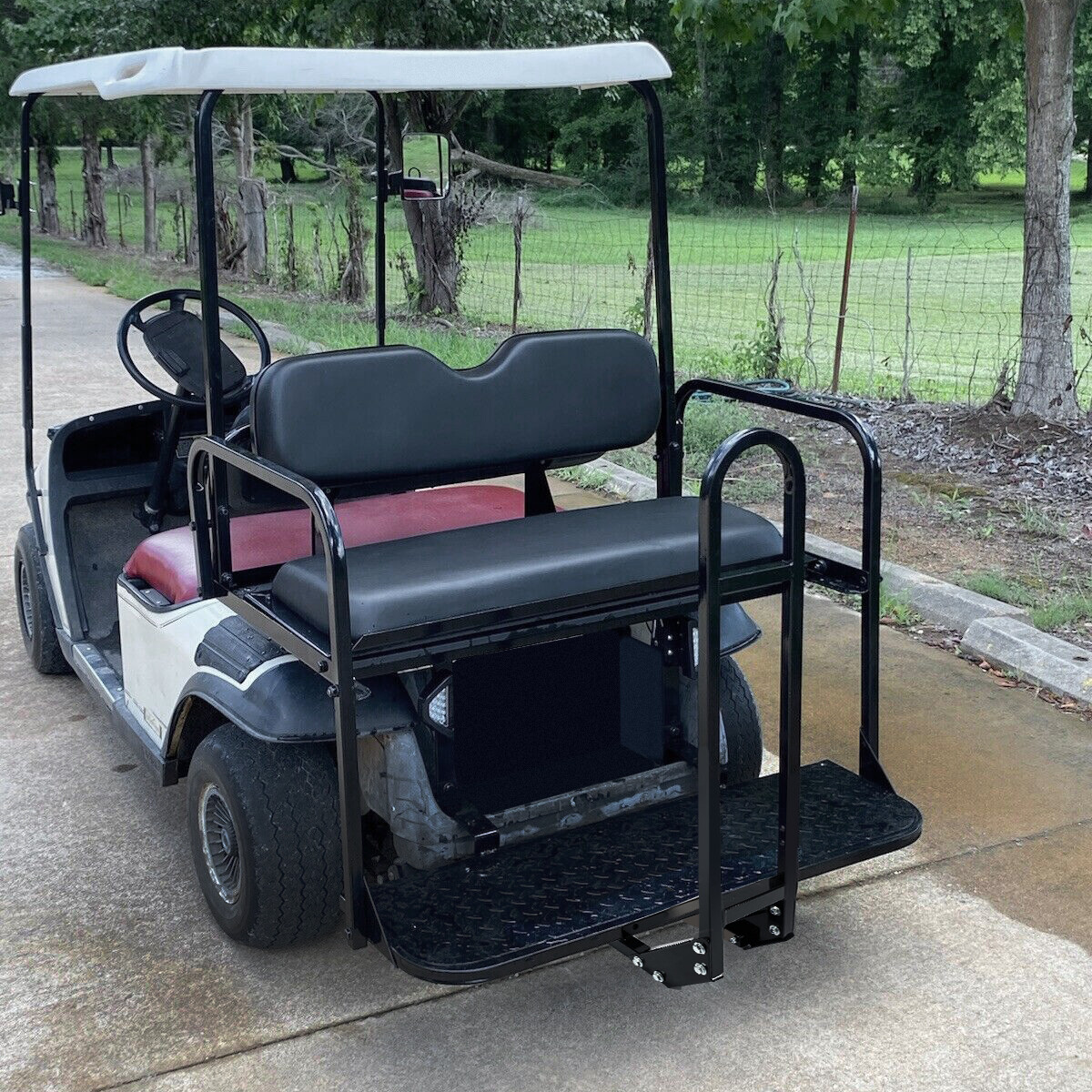 For 1995-UP EZGO TXT Golf Cart Flip Rear Seat Kit W/Roof Support Safety Grab Bar