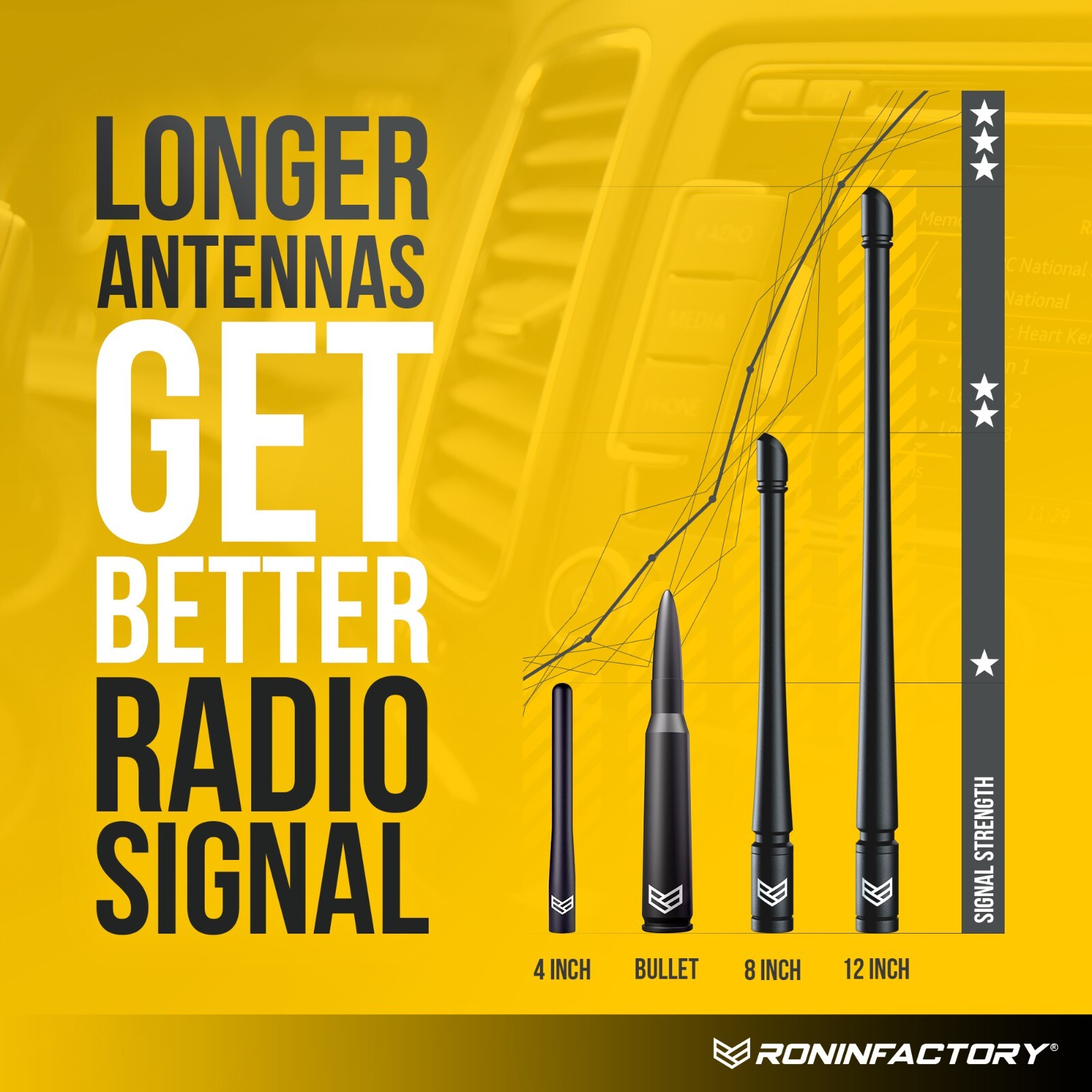 SHORT ANTENNA for CHEVY SILVERADO GMC SIERRA TRUCKS 8 INCH FLEXIBLE - ANTI THEFT