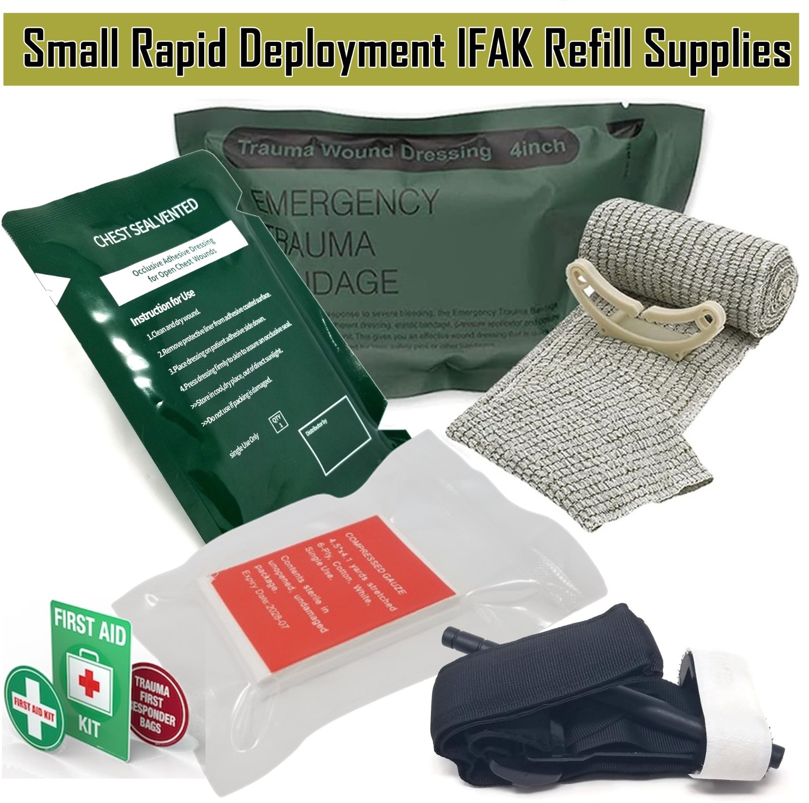 IFAK Trauma Kit (Refill-Training) Chest Seal, Trauma Dressing, Gauze Compression
