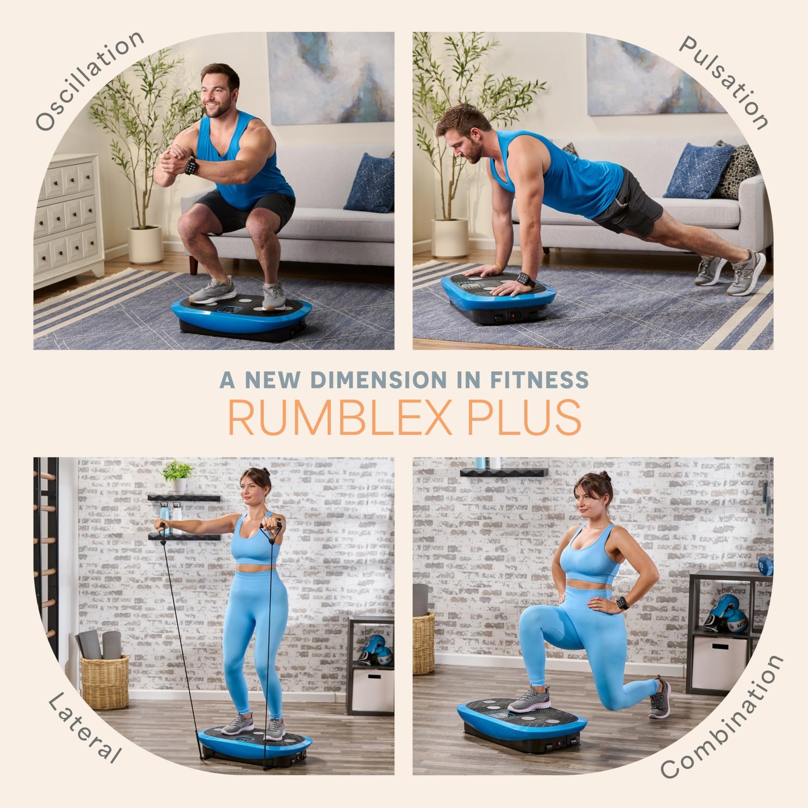 Rumblex Plus 4D Vibration Plate Exercise Machine - Full Body Workout - Blue Plus