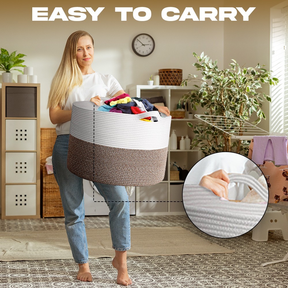 Large Blanket Basket 22 x 14 in Cotton Rope Storage Basket