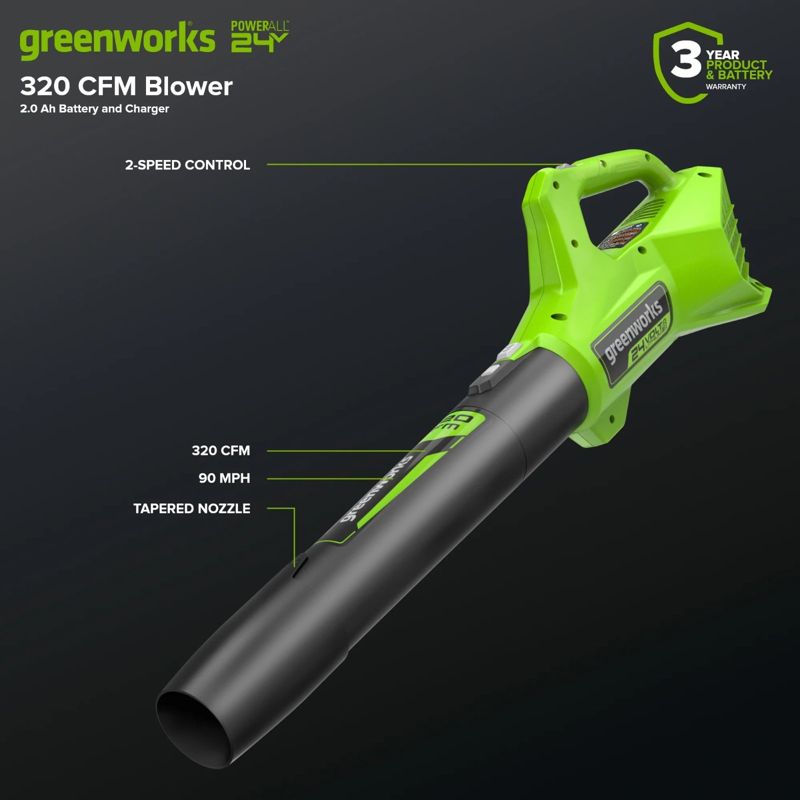 Greenworks 24V 12" Cordless String Trimmer/Edger(2-in-1) and Blower Combo Kit