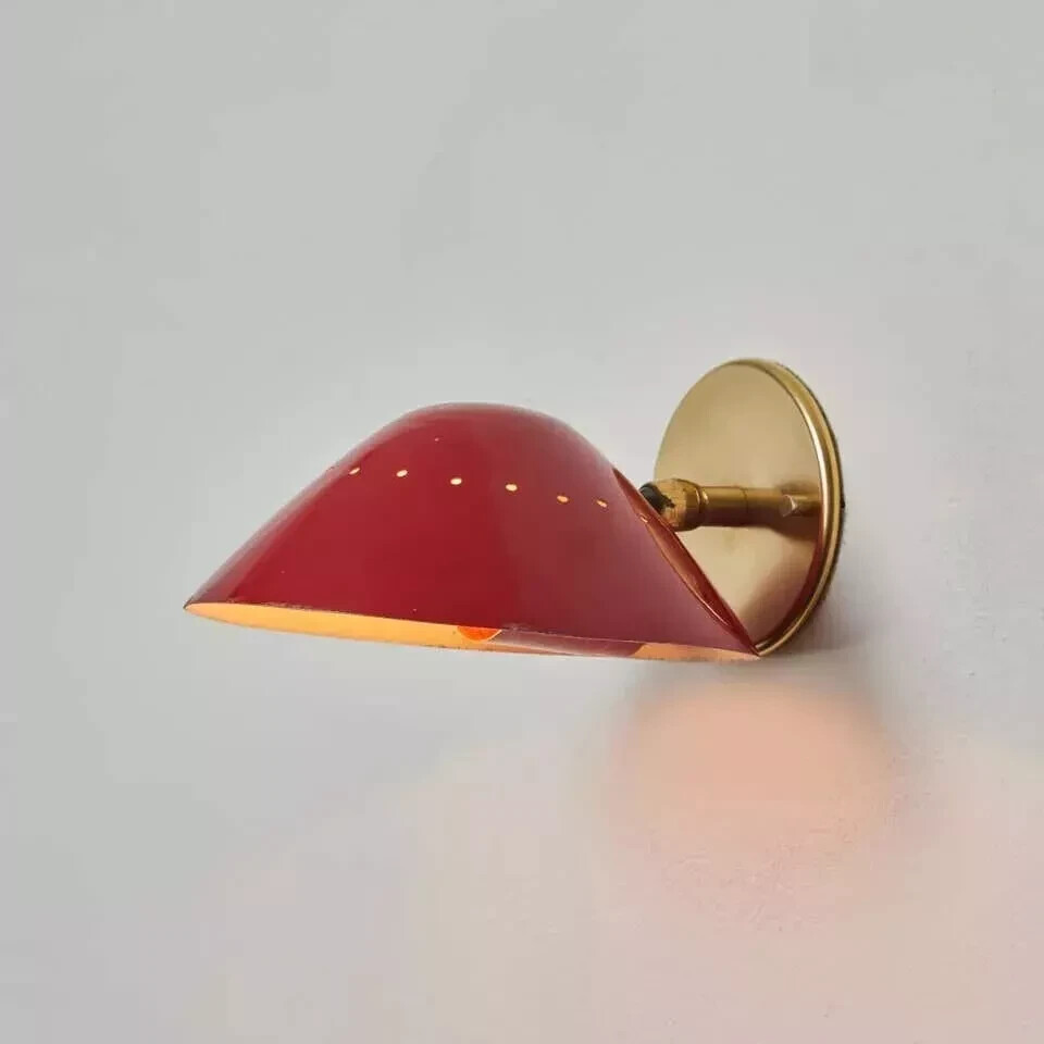 Vintage Red Brass Bowl Sconce - Mid-Century Modern Wall Light